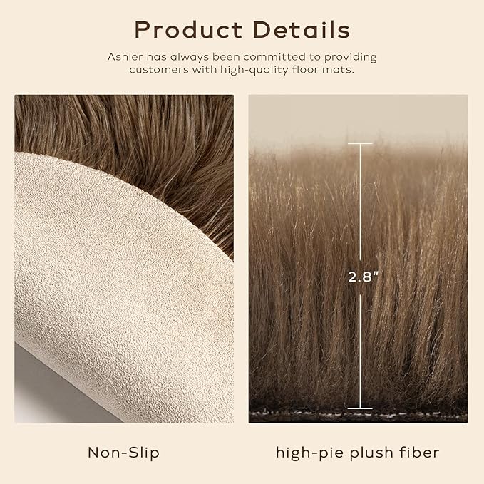 Ashler Faux Fur Rug - Fluffy Shaggy 3 x 3 Feet Sheepskin Fur, Dark Coffee Fuzzing Rug - Nursery Decor Throw for Bedroom, Living Room, Kids Room