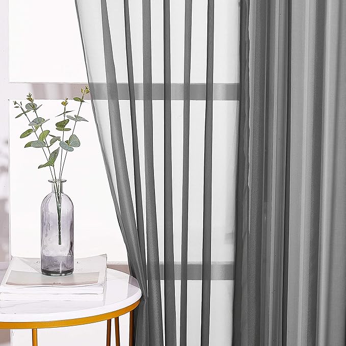 NICETOWN Sheer Voile Window Curtains - Elegant Soft Sheer Window Treatment Home Decorations for Nursery/Bedroom/Office (54" W x 72" L, Dark Grey, 2 Panels)