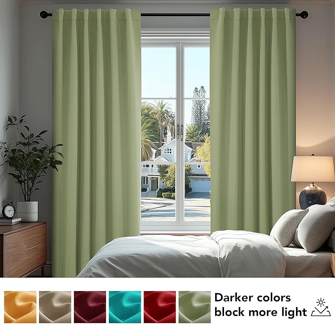 Deconovo Blackout Curtains, Thermal Insulated, W52 x L72 2 Panels, Back Tab, Machine Washable, Room-Darkening Drapes for Bedroom/Living Room Sage Green