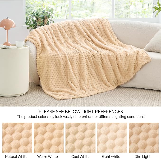 BEDELITE Fleece Throw Blanket for Couch & Bed - 3D Jacquard Decorative Blush Sand Blanket, Super Soft and Cozy Warm Fuzzy Blanket All Seasons Suitable, 50x60Inches