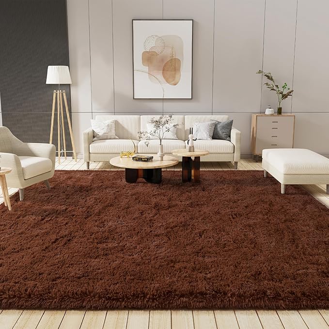 LOCHAS Ultra Soft Indoor Modern Area Rugs Fluffy Living Room Carpets for Children Bedroom Home Decor Nursery Rug 8 x10 Feet, Brown