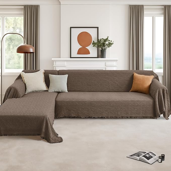 HOMERILLA Sectional Couch Covers for Sectional Sofa L Shaped Sofa Cover Blanket 2 Pieces L Shape Furniture Protector for Pets Dogs (Taupe, X-Large)