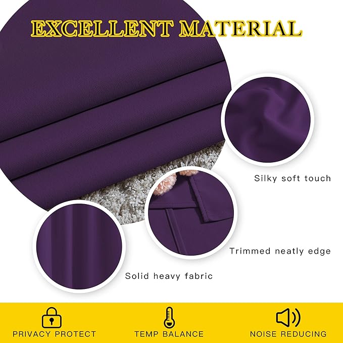 NICETOWN Kitchen Blackout Curtains and Drapes - Triple Weave Energy Saving Thermal Insulated Solid Grommet Blackout Panels for Patio (1 Pair, 66 inches by 90 Inch, Royal Purple)