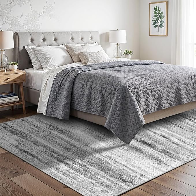 5x7 Area Rug for Living Room: Non-Slip Washable Rugs for Dining Room Bedroom Study Home Office - Easy-to-Clean Stain and Water Resistant Carpet - Soft Low-Pile Mat Grey