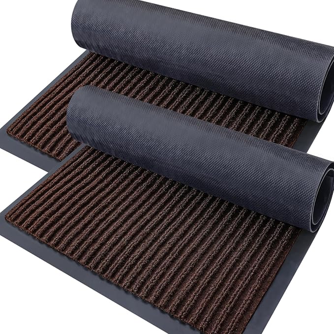 OLANLY Front Door Mat Indoor Outdoor Entrance, 2-Pack 47 x 23 Inch, Waterproof Heavy Duty Doormat, Fade Resistant, Low Profile, Easy Clean Patio Porch Welcome Floor Mats for Entry, Brown