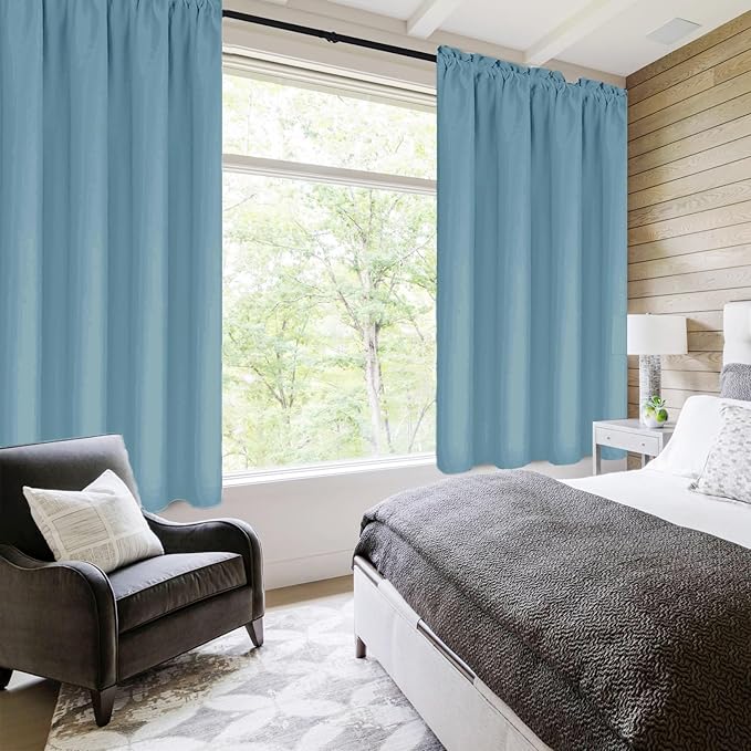 DWCN Blackout Curtains for Living Room Thermal Insulated, Energy Saving & Noise Reducing Bedroom Curtains, Stone Blue, W 38x L 63 Inch, Set of 2 Rod Pocket Curtain Panels