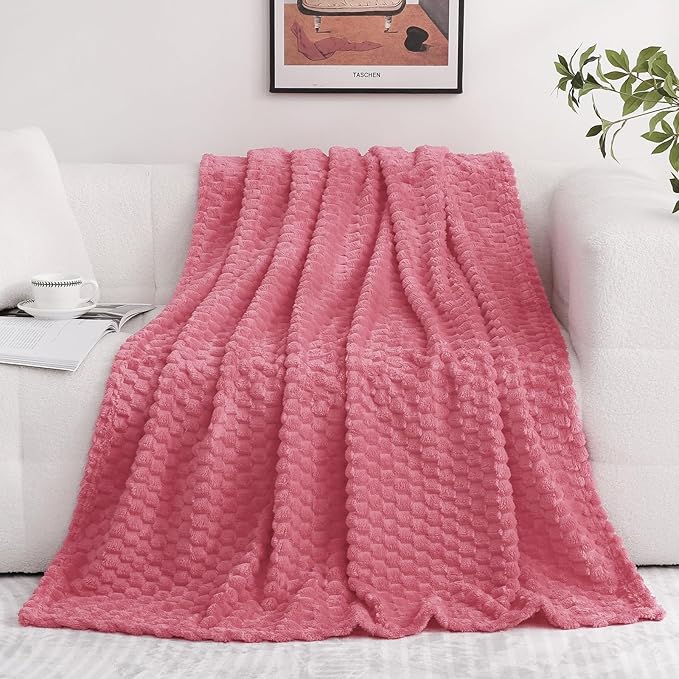 Rose Pink Throw Blanket 60"×80" inches Gifts for Mom Fuzzy 3D Jacquard Decorative Flannel Fleece Super Soft Plush Cozy Blanket for Couch Sofa Chair Lightweight