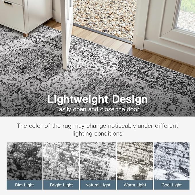 Lofus 8x10 Area Rugs for Living Room, Washable Area Rug, Rugs for Bedroom, Kitchen, Vintage Boho Carpet, Soft Non-Slip, Low Pile Large Area Rug for Office Dining Room, Vintage Dark Grey