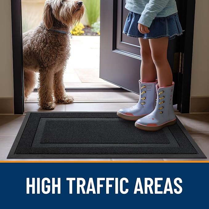 OLANLY Front Door Mat Indoor Outdoor Entrance, Waterproof All-Season, All-Weather Doormat, Sturdy Natural Rubber, Low Profile, Easy Clean Patio Porch Entryway Mat, 71x23, Jet Black