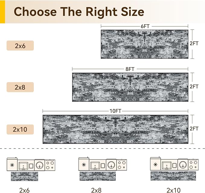 Washable Area Rugs 2'x6' Non-Slip Modern Abstract Soft for Living Room Entryway Bedroom Nursery, Print Pattern, Black Navy Blue Gray