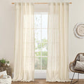 LAMIT Beige Linen Curtains for Living Room 84 inch Length, Light Filtering Semi Sheer Panels Back Tab and Rod Pocket Neutral Drapes for Bedroom, 2 Panels, 34 x 84 Inch
