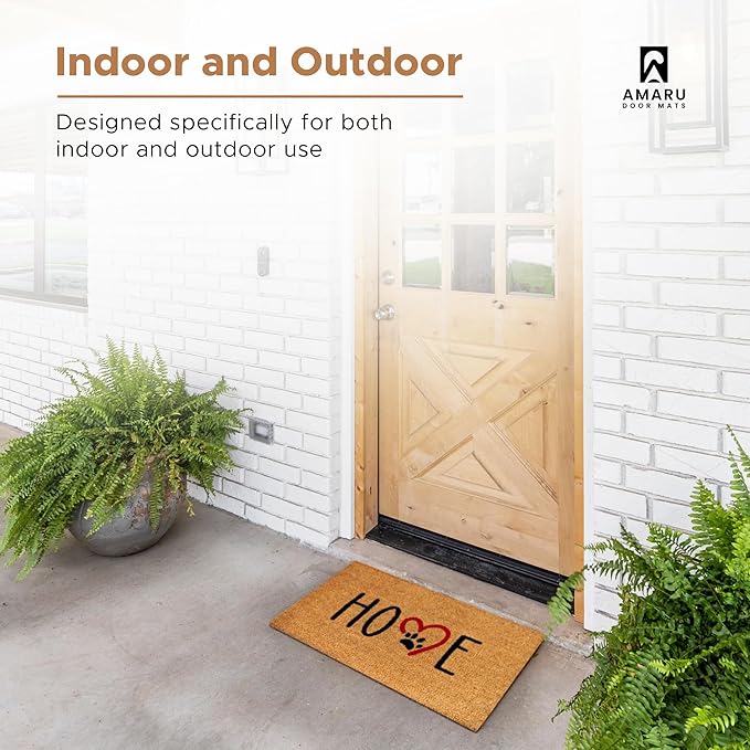 Dog Footprints - 17"x29" - Coir Door Mat with Heavy Duty Backing - Welcome Mats for Entryway, Porch - Anti-Slip PVC & Coconut Fiber Surface - Natural Home Accessories, Minimalist Original Design