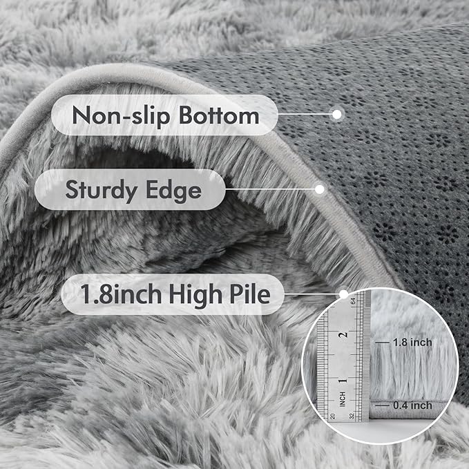 7x10 Ft Extra Large Shag Rugs for Living Room, Tie Dyed Ultra Soft Fluffy Furry Area Rugs for Bedroom Indoor Floor, Aesthetic Carpet for Kids Home Decor (Light Grey)