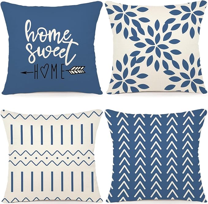 YCOLL Pillow Covers 20x20 Set of 4, Modern Sofa Throw Pillow Cover, Decorative Outdoor Linen Fabric Pillow Case for Couch Bed Car，Light Blue