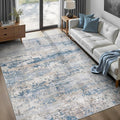 pmtsns Area Rugs 6x9 for Living Room: Washable Rug Modern Abstract Neutral Soft Non-Slip Low-Pile Indoor Carpet for Bedroom Dining Room Playroom Home Office (Light Blue Brown, 6'x9')