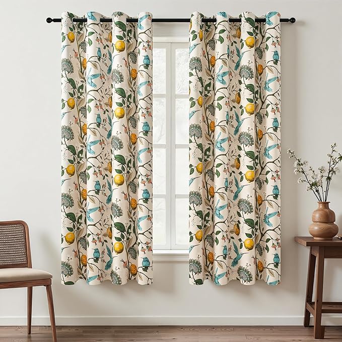 Topfinel Beige Floral Curtains 63 Inch Length 2 Panels Aesthetic Unique Rustic Thermal Insulated Noise Reducing Cottagecore Floral Flower Printed Modern Farmhouse Window Treatment