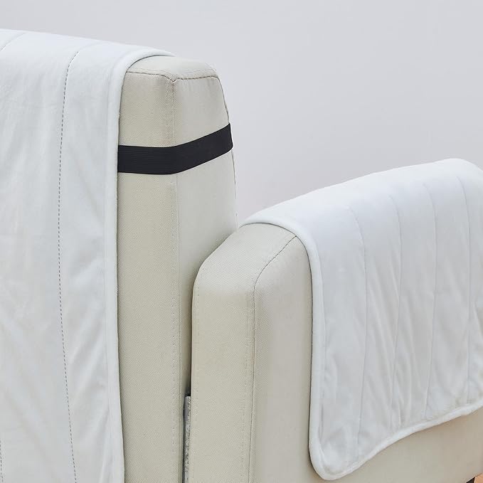 Great Bay Home Velvet Sofa Cover - Washable Slipcover Furniture Protector with Elastic Straps - Furniture Cover for Dogs, Kids, and Pets - Stitched Detail (White)