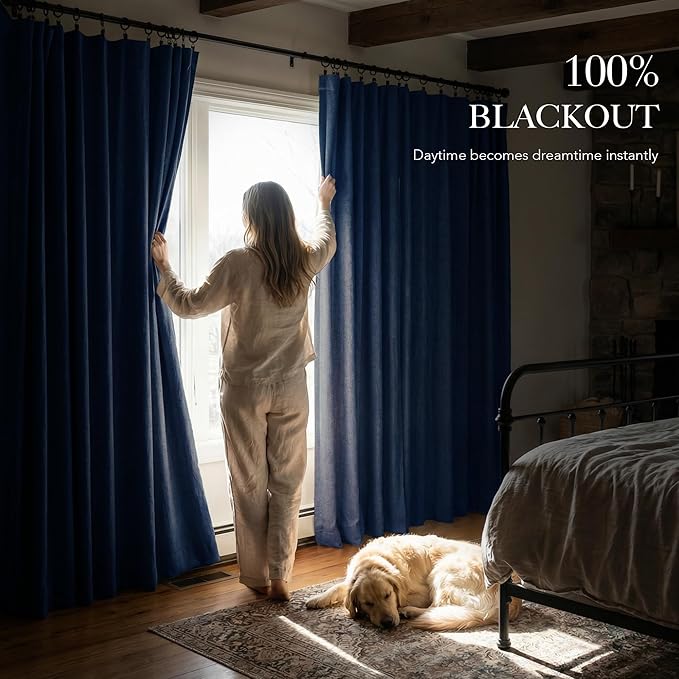 RYB HOME Navy Blue 100% Blackout Curtains for Bedroom 84 inches Long 52 inches Wide, Thermal Insulated &Privacy Assurd Curtains for Boy's Room/Sliding Glass Door/Living Room, 2 Panels