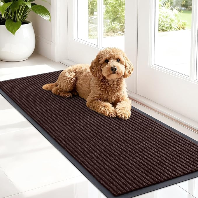 OLANLY Front Door Mat Indoor Outdoor Entrance, Waterproof Heavy Duty Doormat, Fade Resistant, Low Profile, Easy Clean Patio Porch Welcome Floor Mats for Entry, 47x17, Brown