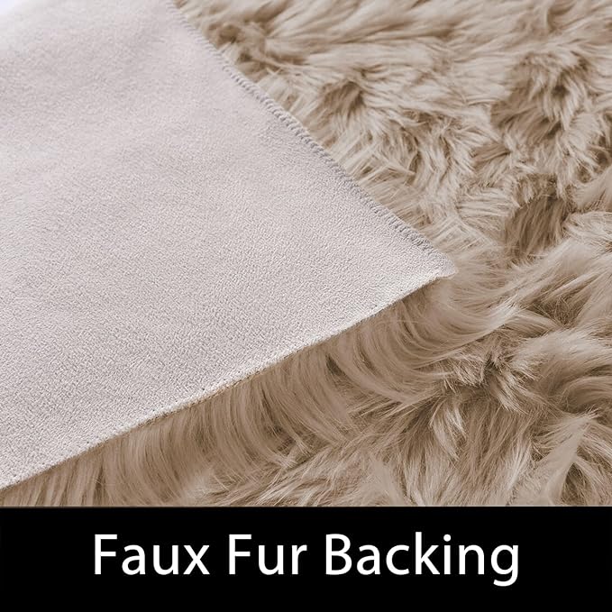 Latepis Living Room Carpet Brown Beige Large Area 6x8 Rug Washable Faux Fur Rug Fluffy Sheepskin Rugs for Bedroom Playroom Throw Rugs Home Decor Rectangle