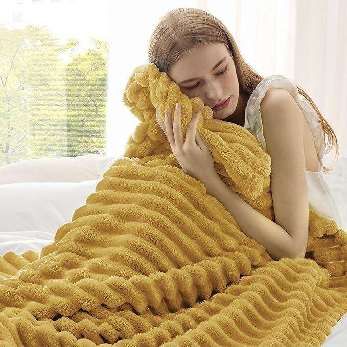 Bedsure GentleSoft Yellow Throw Blanket for Couch - Cozy Soft Fleece Blankets for Women, Cute Small Throws for Girls, Honey, 50x60 Inches