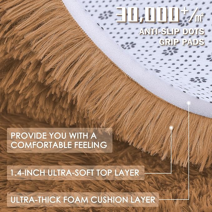 OLANLY 2x3 Machine Washable Small Bedside Rug, Soft Fluffy Shaggy Entryway Throw Rugs for Bedroom, Living Room, Indoor Floor Carpet for Kids Girls and Boys, Nursery Rooms, Home Decor Aesthetic, Khaki