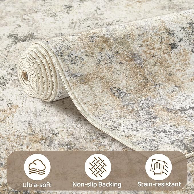 UERMEI 10x12 Area Rug Living Room Rugs - Washable Neutral Modern Abstract Soft Thin Large Rug Indoor Floor No Slip Rug Carpet for Bedroom Under Dining Table Home Office Decor - Golden Grey