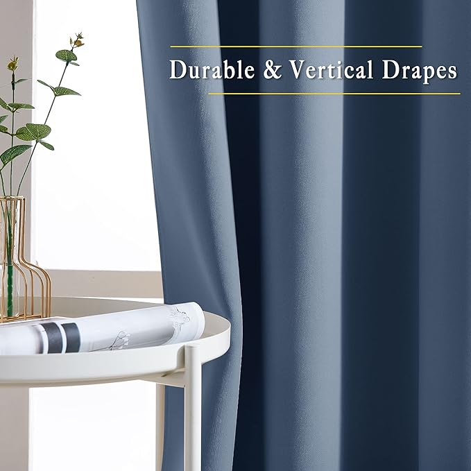 NICETOWN Stone Blue Room Divider Curtains 118 inches Long 2 Panels, Grommet Sliding Door Curtains Solid Window Treatments Sound Reducing for Living Room, W66 x L118, Stone Blue