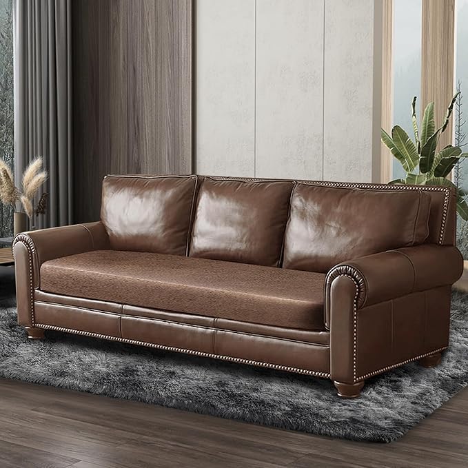 Leather Look Couch Cushion Covers Sofa Seat Slipcovers Sets Couches Furniture Protector for Sectional Armchair Loveseat Pets Kids Stretch Spandex Fabric (1 Cushion XL Sofa, Brown)