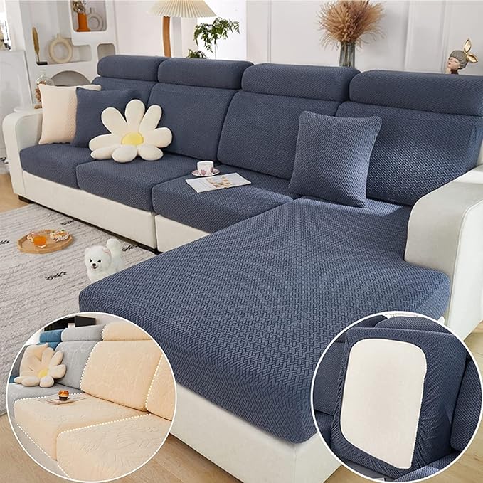 Couch Cushion Covers for Sofa Couch Covers Wear-Resistant Universal Sofa Cover Washable Stretch for Sectional Slipcovers (Texture-Gray Blue,Extra Large Single Seat Cover)