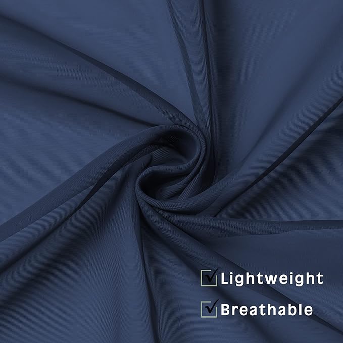 OWENIE Navy Blue Sheer Kitchen Valance for Windows Set of 2, Small Modern Rod Pocket Voile Valance Curtain Window Treatment Decor for Living Room Bathroom Cafe Laundry Basement, 42" W x 14" L