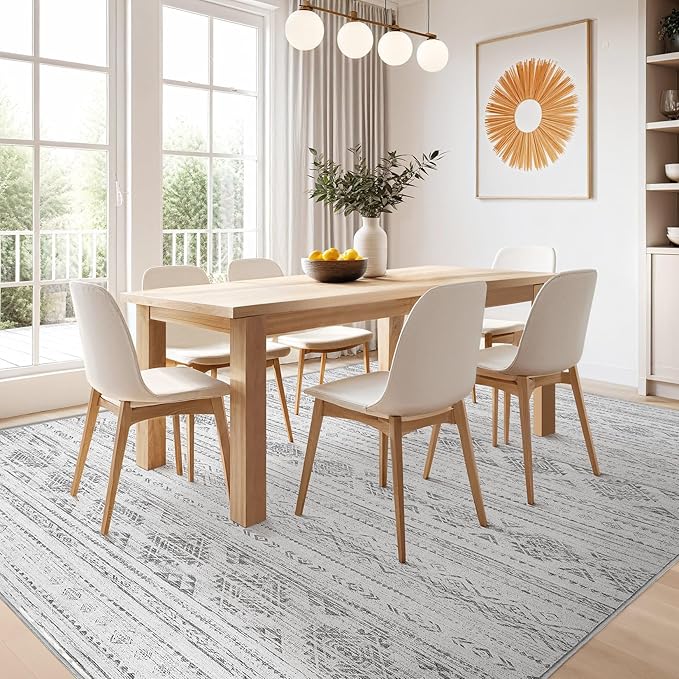 Nakagishi 5x8 Area Rugs Living Room: Washable Boho Large Neutral Soft Farmhouse Rug Stain Resistant Modern Indoor Floor Non-Slip Carpet for Bedroom Nursery Kids Office Dining Room Dorm - Dark Grey