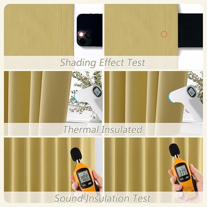 Guken Yellow 100% Blackout Linen Curtains 96 Inch Length 2 Panels Set for Living Room Bedroom Back Tab/Rod Pocket Thermal Insulated Black Out Drapes Room Darkening Window Curtains 96 Inches Long