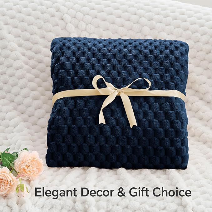 BEDELITE Fleece Blanket - 3D Jacquard Decorative Navy King Size Blankets for Bed, Soft and Cozy Warm Plush Fluffy Blanket All Seasons Suitable, 108x90Inches