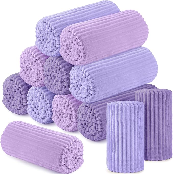 Buryeah 12 Pcs Flannel Throw Blanket Bulk 50 x 60 in Sleepover Blanket Outdoor Wedding Throw Lightweight, Oeko-tex Standard 100 Certified for Sofa Homeless Gifts (Purple Series)