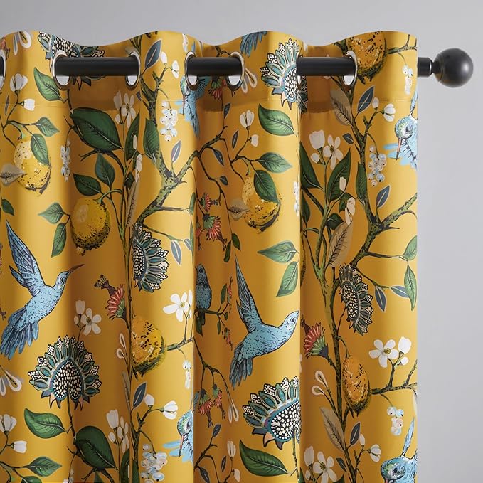 Topfinel Mustard Yellow Curtains, Aesthetic Unique Rustic Thermal Insulated Noise Reducing Cottagecore Floral Flower Printed Modern Farmhouse Window Treatment 63 Inch Length 2 Panels Bedroom 52x63