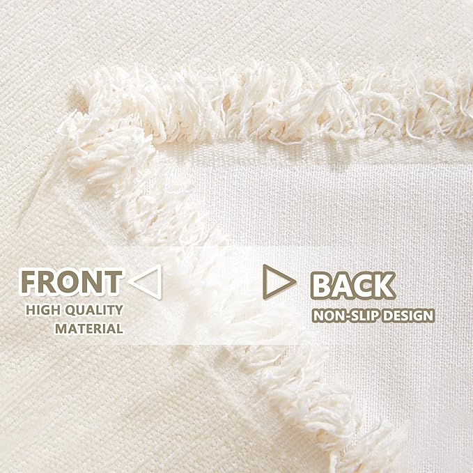 MYSKY HOME Beige Couch Covers Boho Style Chenille for 2 Cushion L-Shape Washable Couch Blanket with Tassel Pet Cushion Cover, 71" X102