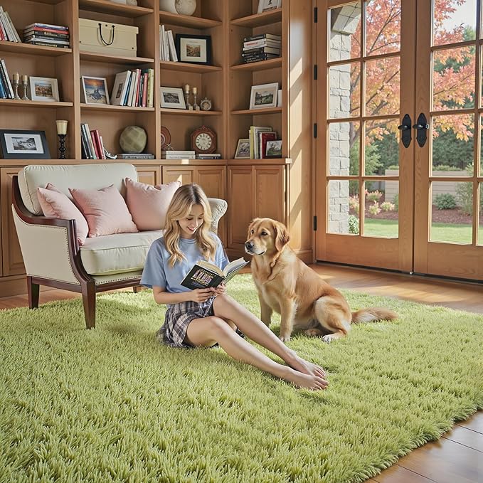 Rugs for Living Room 6x9, Alfombras para Salas Shag Large Plush Soft Area Rug, Shaggy Carpets for Bedroom, Kids Boys Girls Home Decor Aesthetic(Grass Green, 6x9 Feet)