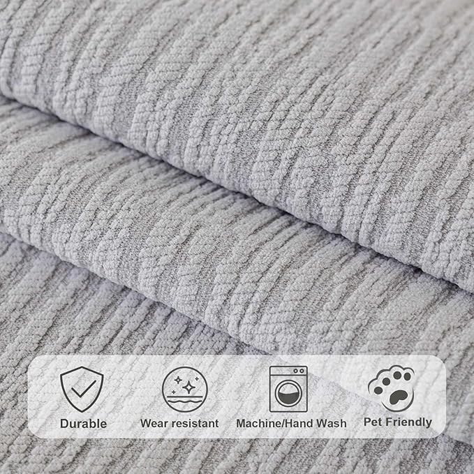 Soft Waterproof Chenille Cover Washable, Non Slip Sectional Sofa Covers for 3 Cushion Couch Sofa L Sharped Sofa Slipcover for Pets, Furniture Protector (1 PCS 36"x82" Light Grey)