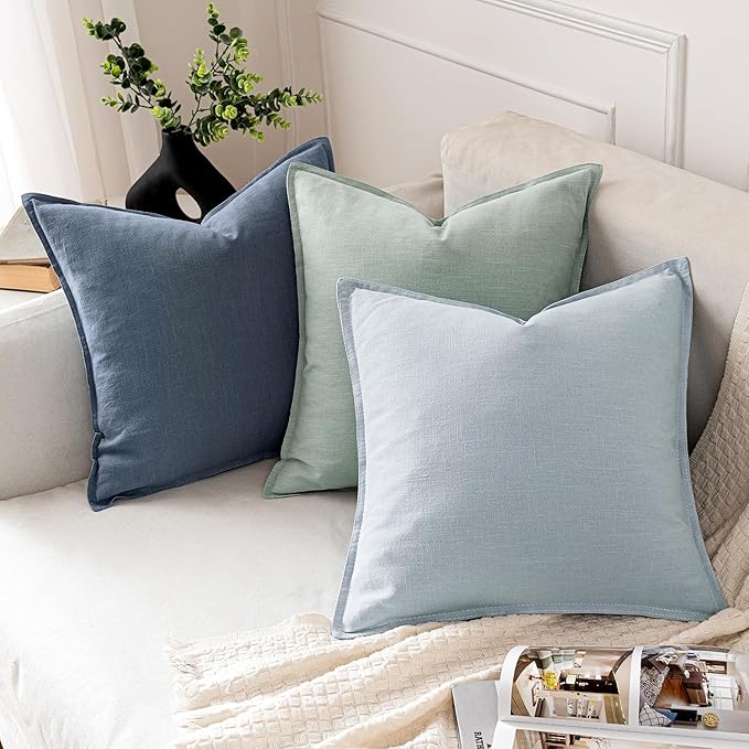 MIULEE Decorative Linen Euro Sham Pillow Covers 26x26 Inch Blue Ashes Boho Farmhouse Neutral Couch Throw Pillows for Bed Pack of 2 Accent Modern Pillowcase Sofa Livingroom Home Decor