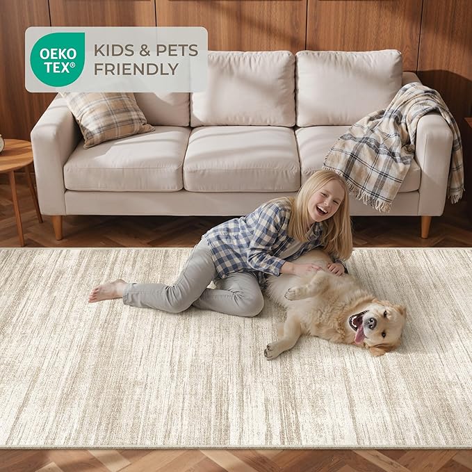 2x10 Runner Rug, Long Hallway Rugs for Dining Room, Living Room, Bedroom, Machine Washable Kitchen Carpet Runner with Rubber Backing, Soft Low Pile Indoor Rug(2'x10', Brown/Beige)