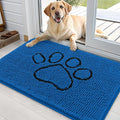 OLANLY Dog Door Mat for Muddy Paws 36x24, Paw Print Design, Absorbs Moisture and Dirt, Non-Slip Washable Doormat, Quick Dry Chenille Mud Mat for Dogs, Entry Indoor Entryway Carpet, Deep Navy Blue