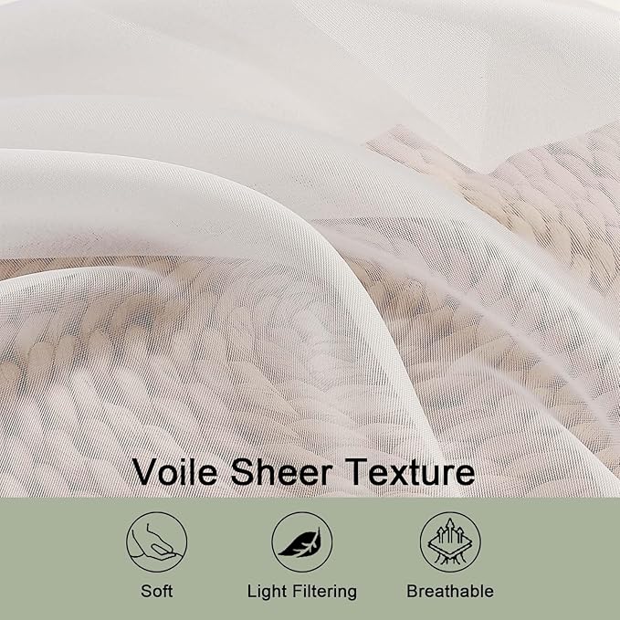 OWENIE Ivory Sheer Curtains 102 Inches Long 2 Panels Set, Sheer Curtain for Living Room Bedroom, Modern Voile Filmy Rod Pocket Curtains & Drapes, 2 Pcs, Each 59 W x 102L Inch, Ivory