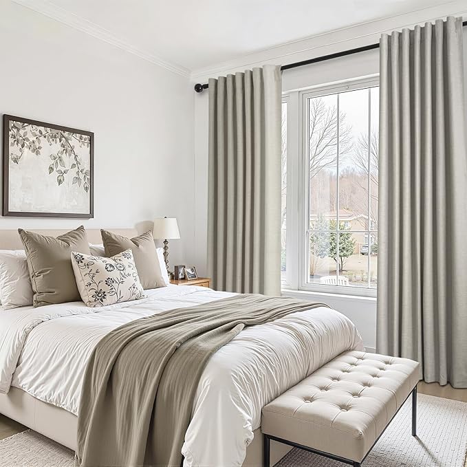 102 inch blackout curtains for Sliding door 2 Panels 100% Blackout Linen texture Window Drapes with Back Tab Rod Pocket Light Blocking Thermal Insulated Curtains for Bedroom Living Room Flax Grey