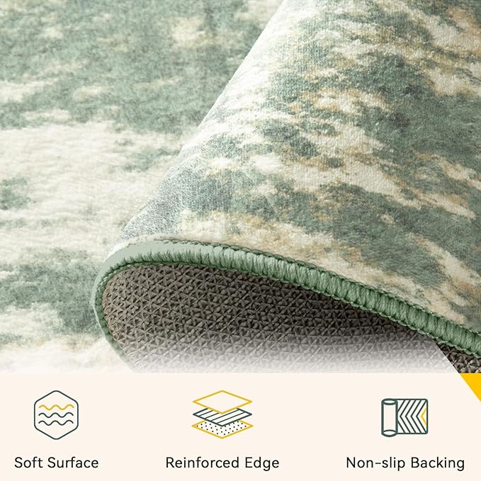 Washable Area Rugs 8'x10' Non-Slip Modern Abstract Soft for Living Room Entryway Bedroom Nursery, Print Pattern, Light Green/Yellow