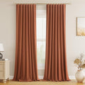 Guken Terracotta 100% Blackout Curtains 120 Inch Length 2 Panels Set Fall Curtains for Living Room Bedroom Back Tab Thermal Insulated 100% Black Out Linen Drapes，52x120