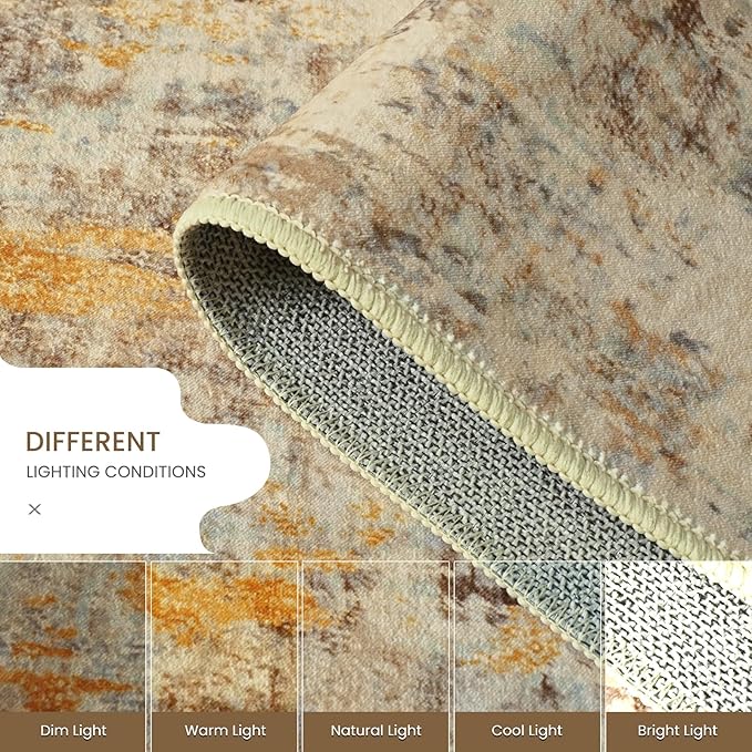Entrance Rugs Indoor 2x3 Beige Entry Rug Washable Abstract Small Area Rug Non-Slip Low Pile Light Tan Throw Rugs for Entryway, Kitchen Floor, Front Door Indoor Door Mat, Bedroom Bedside