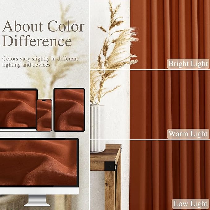 Nanspring Extra Wide Terracotta Curtains for Living Room 96 Inches Long Back Tab and Rod Pocket Linen Light Filtering Semi Sheer Farmhouse Boho Curtain for Bedroom Office Luxury 100x96, 2 Panels