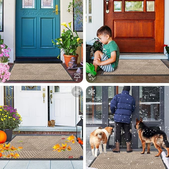 Smiry Front Door Mat Outside Entrance, Heavy Duty Sturdy Natural Rubber Doormat, Trap Dirt and Moisture, Easy Clean Low Profile Mats for Indoor Outdoor Entry, Irregular Triangle (47x32, Mixed Camel)
