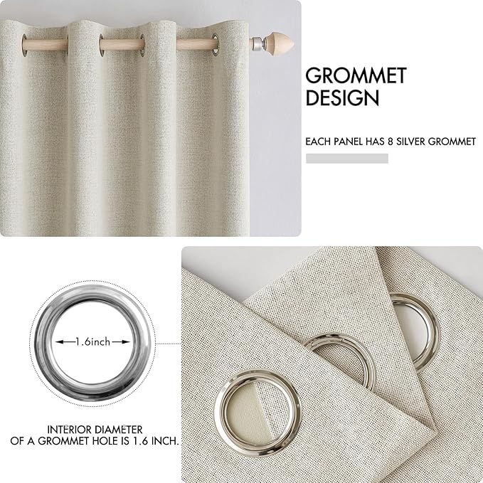 MIULEE 100% Blackout Linen Textured Curtains for Bedroom Solid Thermal Insulated Cream Grommet Room Darkening Curtains & Drapes Luxury Decor for Living Room Nursery 52 x 120 Inch (2 Panels)